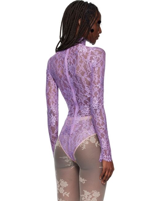 Valentino Purple Floral Lace Bodysuit