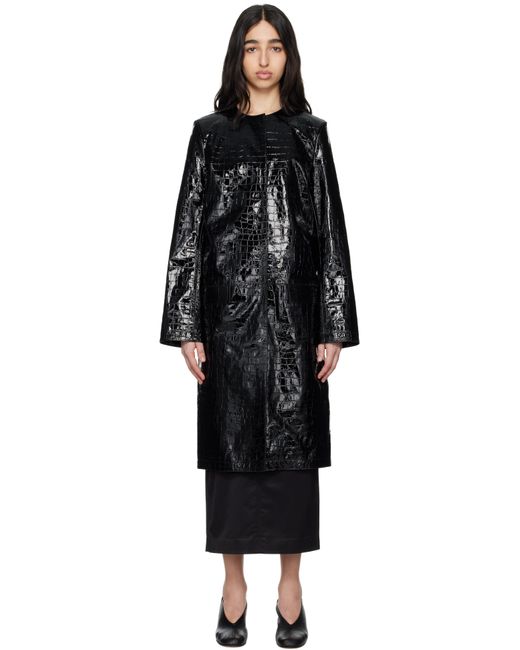 Totême  Black Croco-Embossed Leather Coat