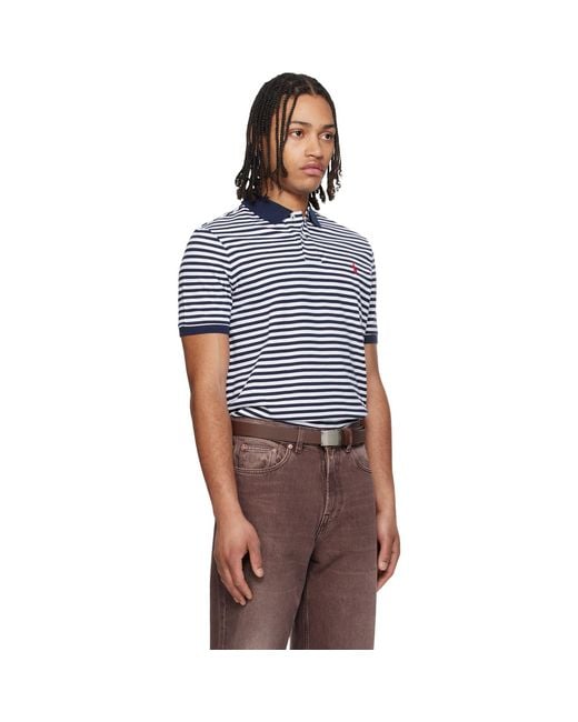 Polo Ralph Lauren Blue Classic Fit Striped Mesh Polo for men