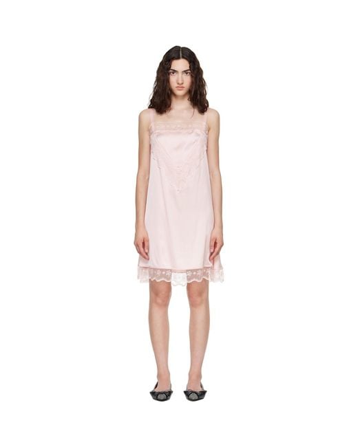 Simone Rocha Pink Square Neck Lace Trim Minidress