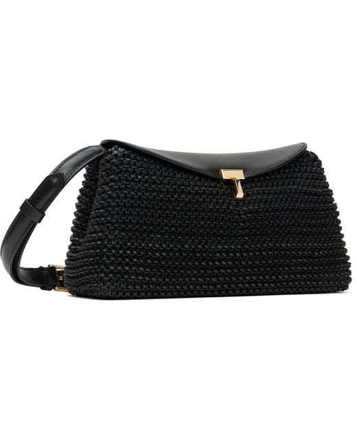 Totême Black T-Lock Woven-Leather Clutch