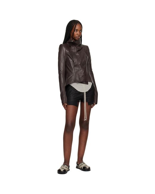 Rick Owens Black Temple Fog Leather Shorts
