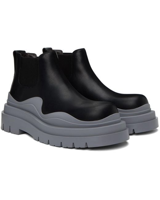 Bottega Veneta Black & Gray Tire Chelsea Boots for men