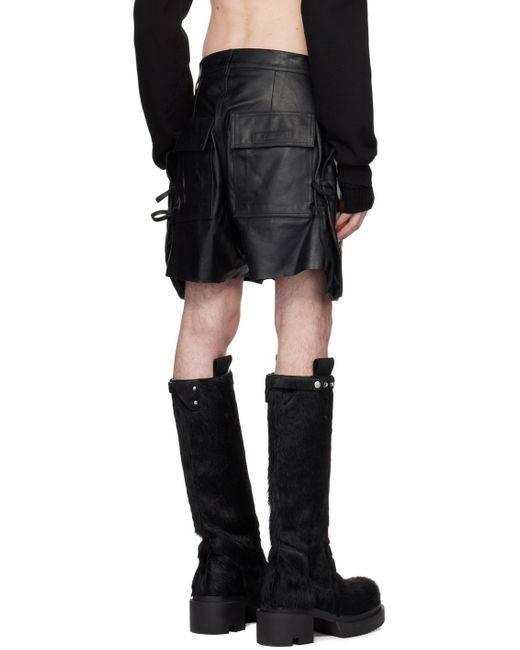 Rick Owens Black Stefan Leather Shorts for men