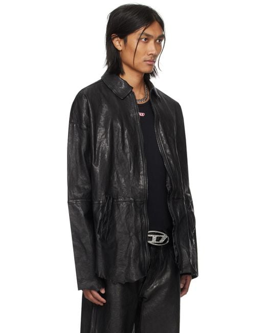 DIESEL Black L-mart-a Leather Jacket for men