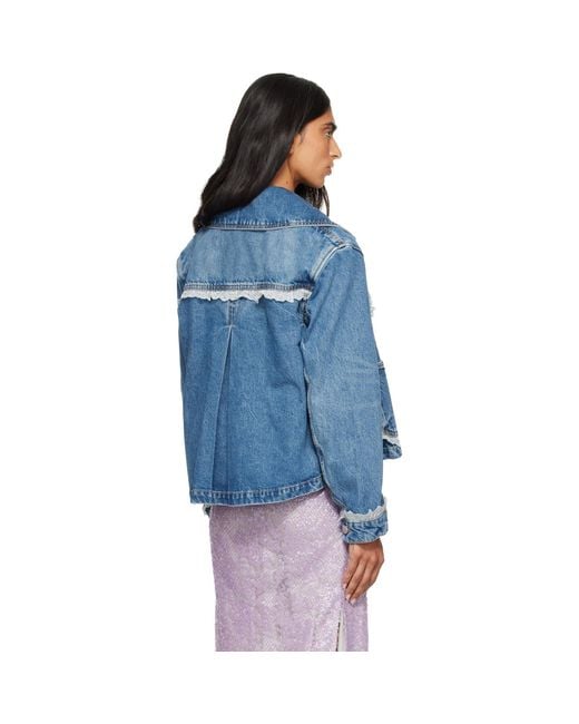 Ganni Blue Rigid Lace Denim Jacket