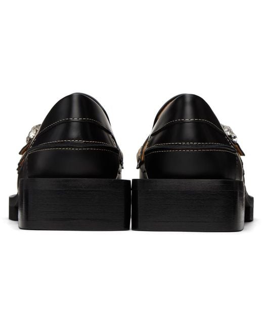Ganni Black Jewel-embellished Leather Loafers