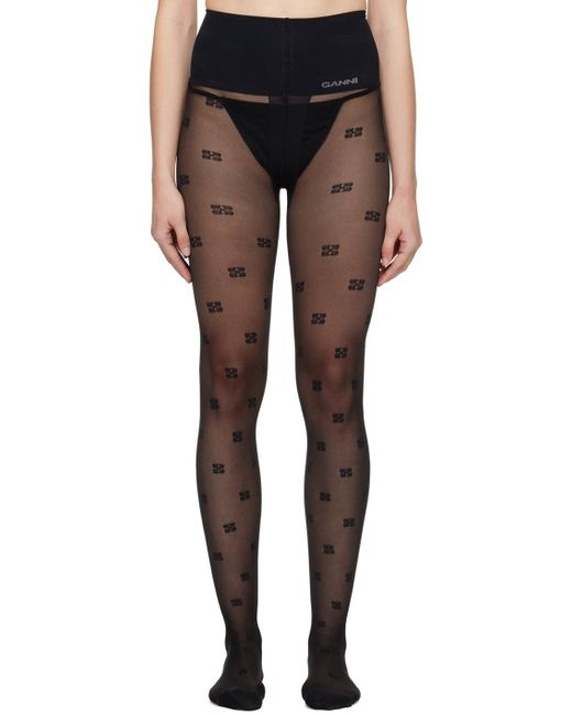 Ganni Black Butterfly Lace Tights