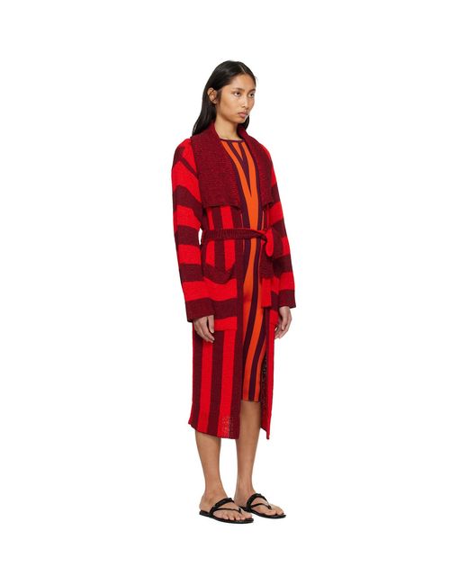 Dries Van Noten Red Burgundy Loose Belted Cardigan