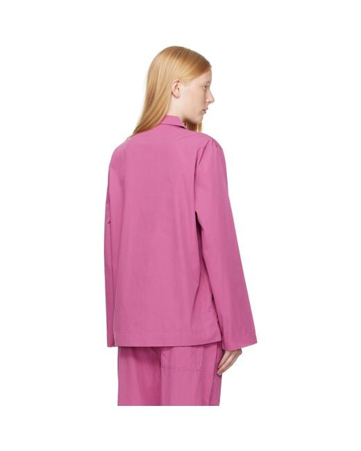 Tekla Pink Poplin Long-Sleeved Pyjama Shirt
