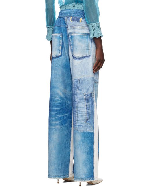 ANDERSSON BELL Blue Denim Trompe L'Oeil Mesh Trousers