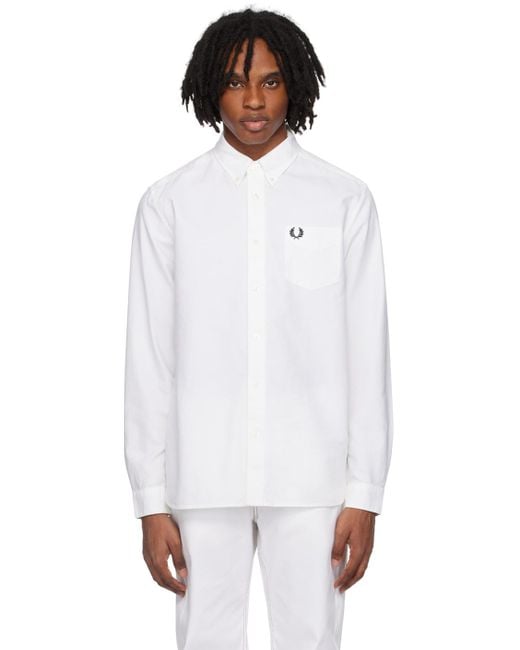 Fred Perry White Embroidered Shirt for men
