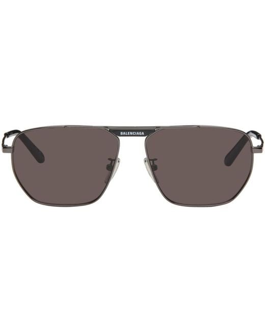 Balenciaga Black Gunmetal Tag 2.0 Navigator Sunglasses