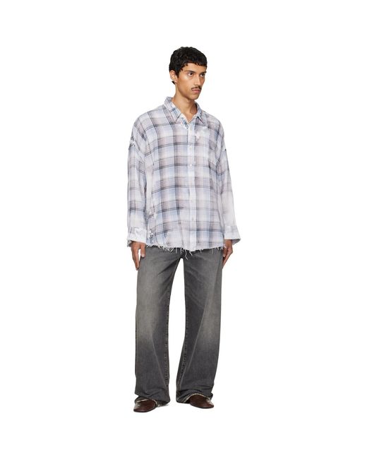 R13 Blue Shredded Seam Drop Neck Shirt for men