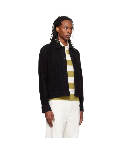 AMI Black Embossed Ami De Coeur Suede Leather Jacket for men