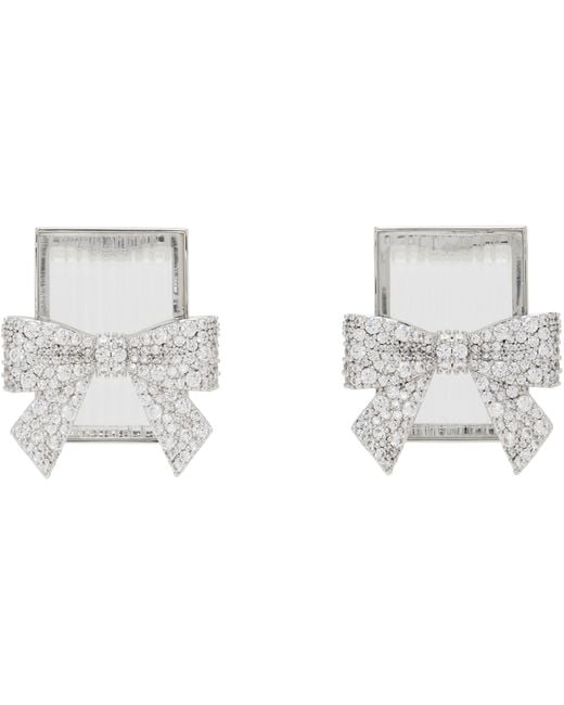 ShuShu/Tong Black Yvmin Edition Bow-Adorned Square Glass Stud Earrings
