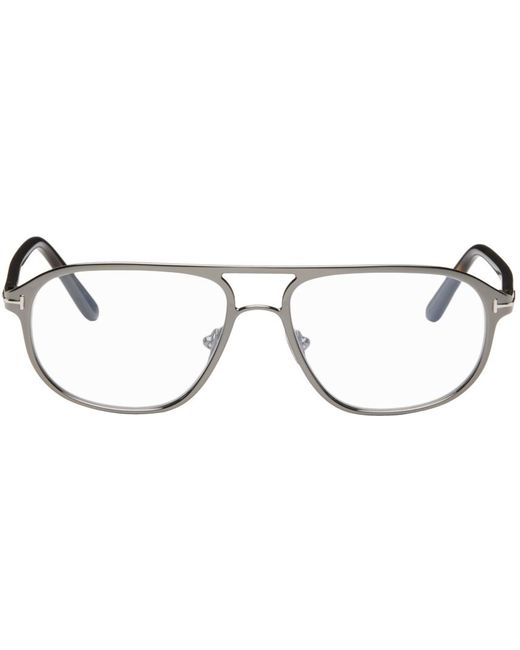 Tom Ford Black Gunmetal Blue Block Navigator Glasses for men