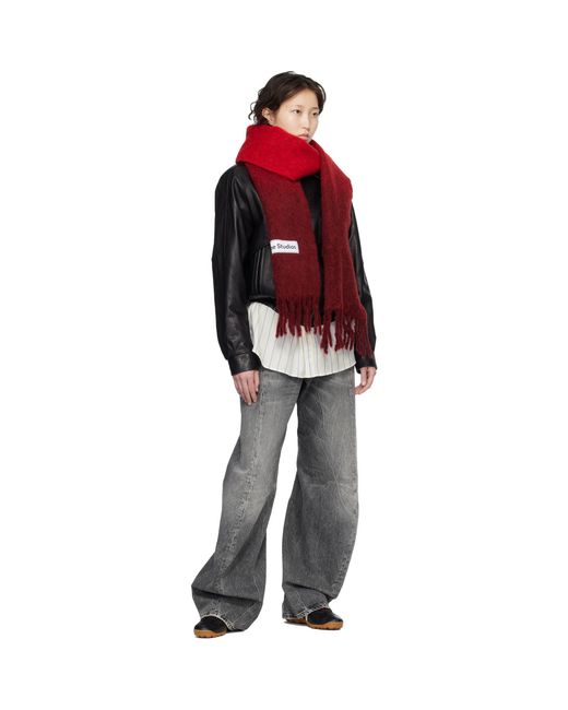 Acne Red Wool Fringe Scarf