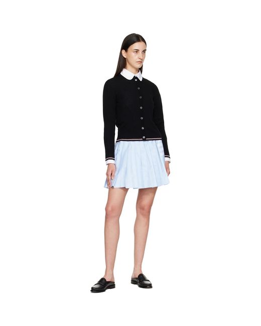 Thom Browne Black Rib Stitch Crew Neck Merino Wool Cardigan