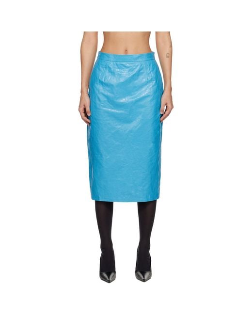 Willy Chavarria Blue Tubo Leather Midi Skirt