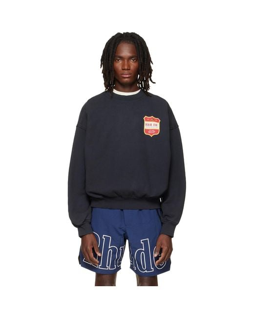Rhude Blue Filtaro Crest Crewneck Sweatshirt for men