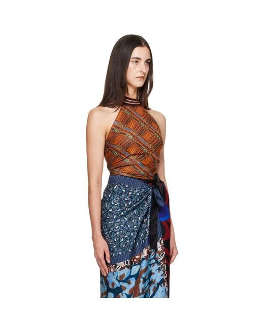 Dries Van Noten Blue Jacquard Wrap Top
