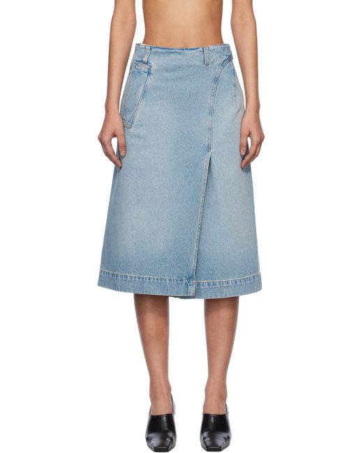 Victoria Beckham ブルー ラップ ディテール デニム ミディアムスカート Blue