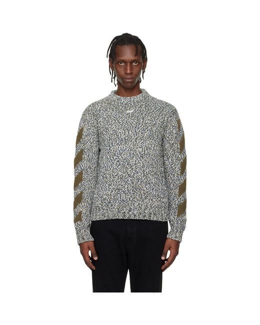 Off-White c/o Virgil Abloh Gray Khaki Diagonal Arrow Mouliné Knit Crewneck Sweater for men