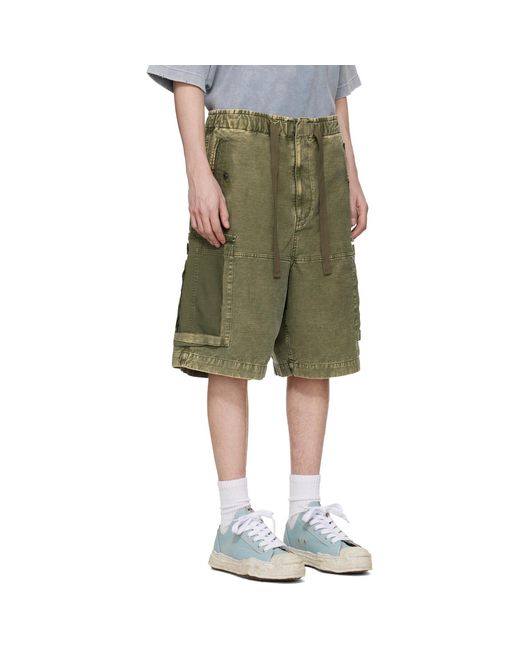 Maison Mihara Yasuhiro Green Khaki Cotton Satin Cargo Shorts for men