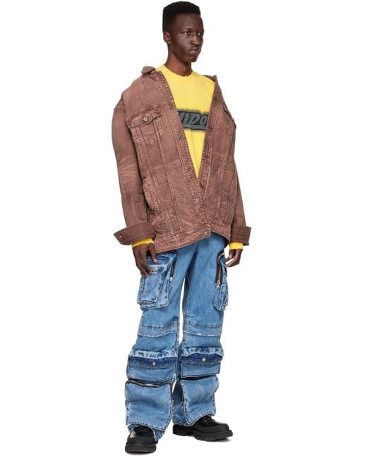 we11done Brown Red Denim Jacket for men