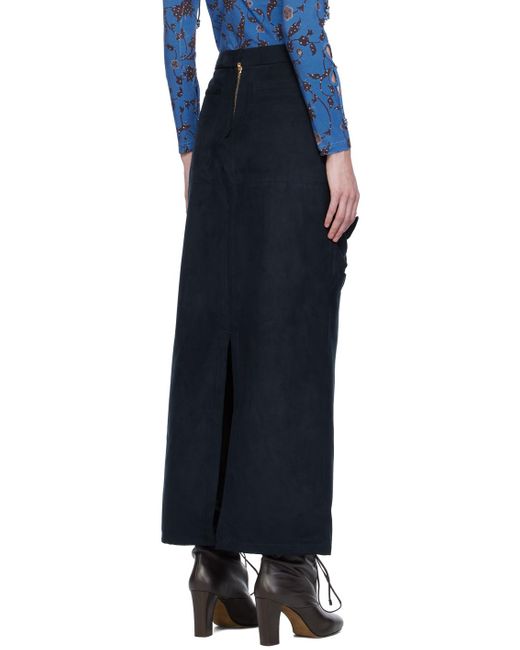 JKim Black Paneled Faux-suede Midi Skirt