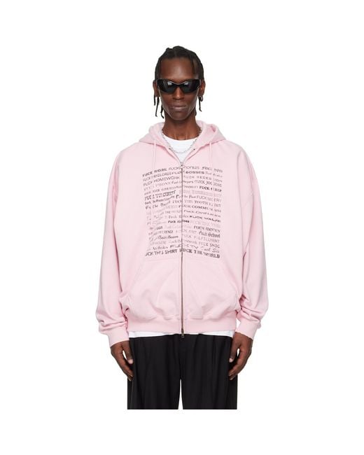 Vetements Pink Fuck Everything Zip-Up Hoodie for men