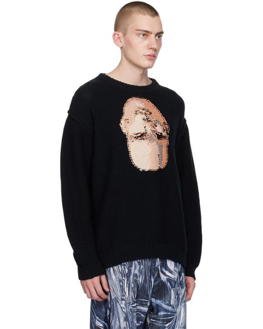 Pull noir à image et texte en tricot jacquard Doublet pour homme en coloris Black