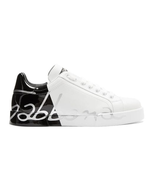 Dolce & Gabbana White Portofino Sneakers In Leather And Patent for men