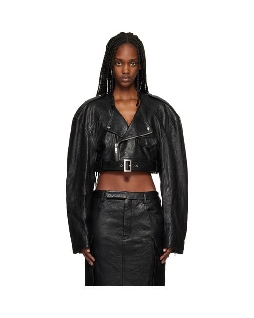 Rick Owens Black Temple Micro Leather Biker Jacket