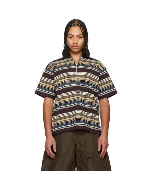 Sacai Black Horizontal Stripe Polo for men