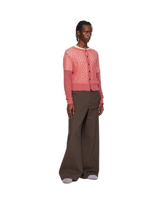 Dries Van Noten Red Open-Knit Cardigan for men