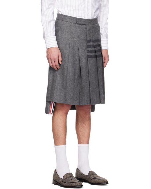 Thom Browne Black Gray Classic Backstrap Pleated 4-bar Skirt for men
