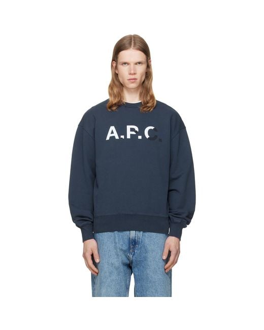 A.P.C. Blue Vintage-effect '' Logo Sweatshirt for men