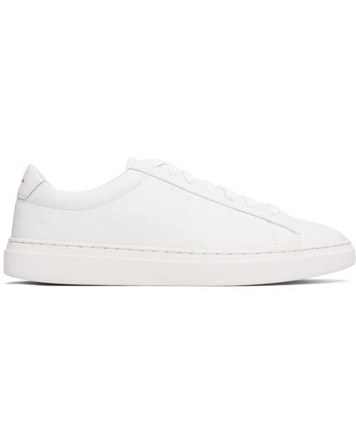 Boss Black Grained-Leather Rubber Sole Sneakers for men