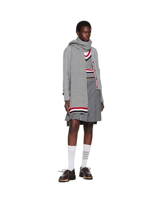 Thom Browne Gray Cable Knit Wool Scarf
