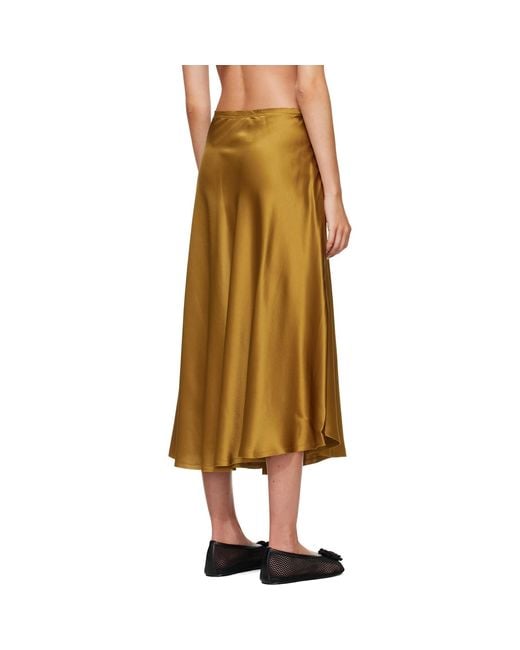 Ganni Brown Khaki Satin Midi Skirt