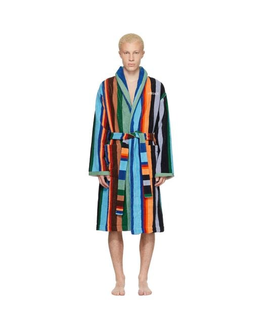 Versace Red Striped Cotton-terry Jacquard Bathrobe for men