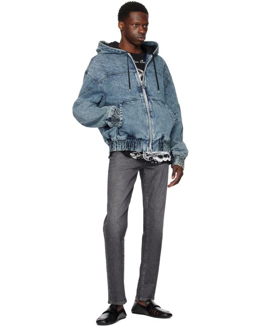 Balmain Hooded Denim Bomber Jacket in Blue for Men Lyst UK