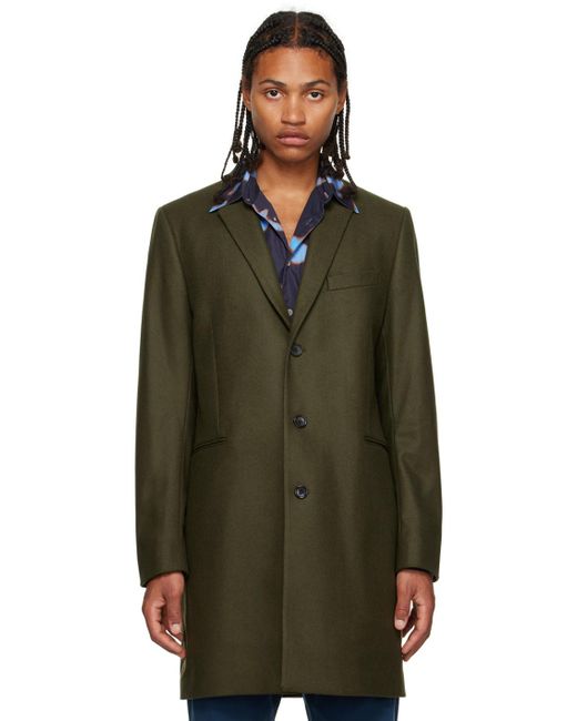 PS by Paul Smith Green Khaki Single-breasted Coat for men