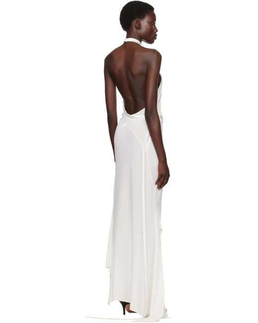 AARON ESH White Asymmetric Halter Maxi Dress