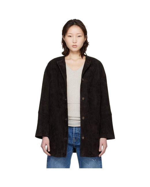 Loulou de Saison Black Waren Oval Suede Coat