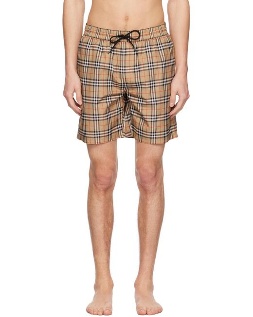 Burberry Multicolor Beige Check Drawcord Swim Shorts for men