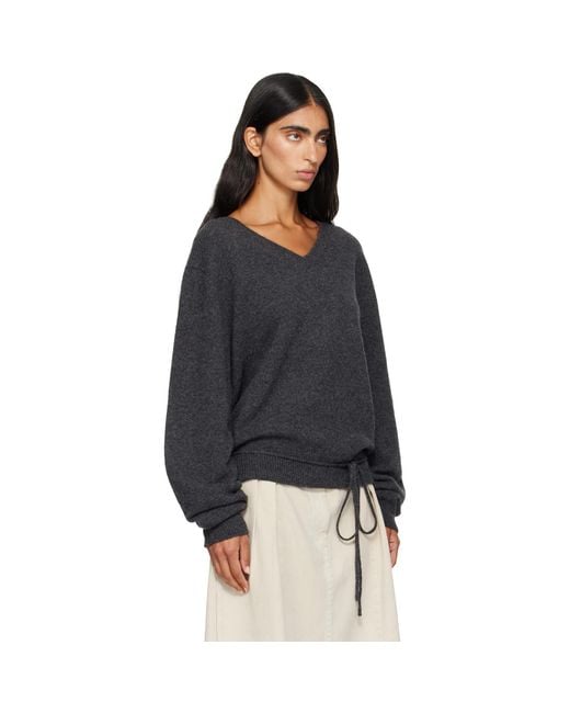 LE17SEPTEMBRE Black Soft Alpaca Blend Tie V-Neck Knit Sweater