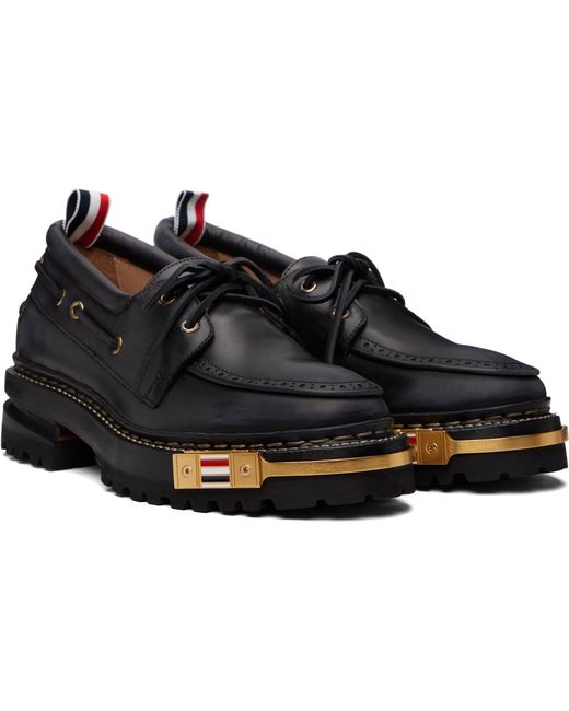 Thom Browne Black Distressed Calf Hiking Boat Shoes for men